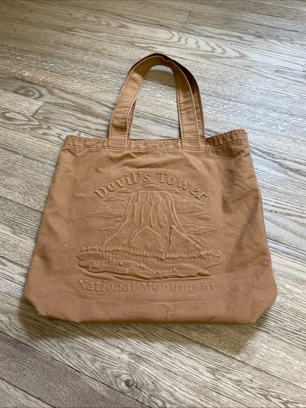 Made in USA Embossed Devil's Tower National Monument Wyoming Cotton Tote Bag